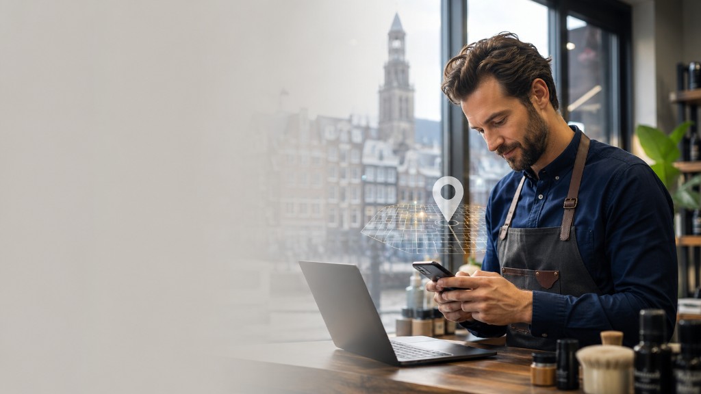 Lokale ondernemer in een salon bekijkt online afspraken en Google-vindbaarheid
