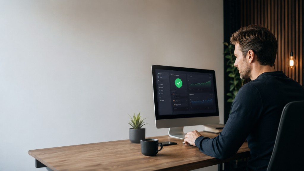 Ondernemer analyseert online zichtbaarheid en prestaties op een dashboard